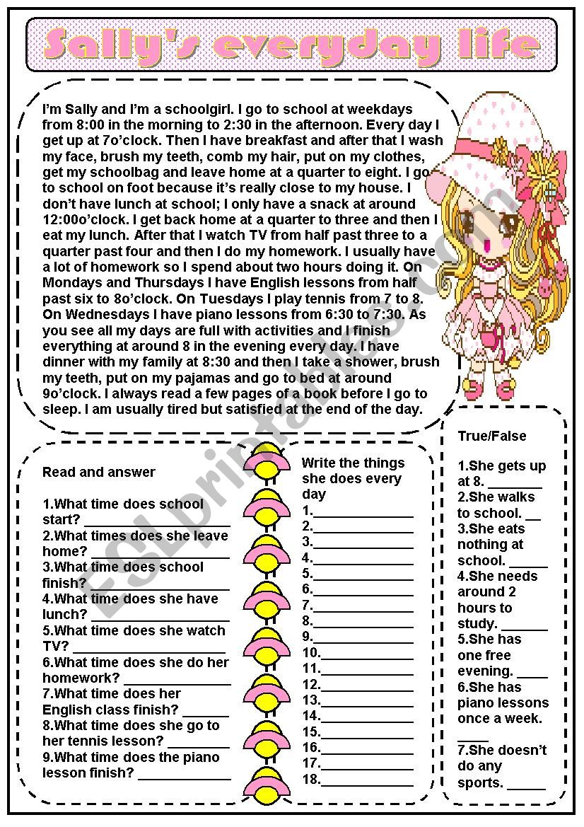 Sallys every day life worksheet