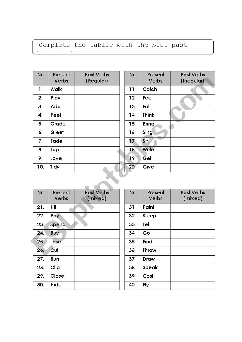 simple past tense worksheet