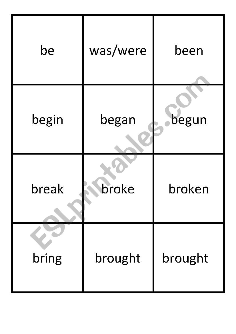 Irregular Verbs Memory game worksheet