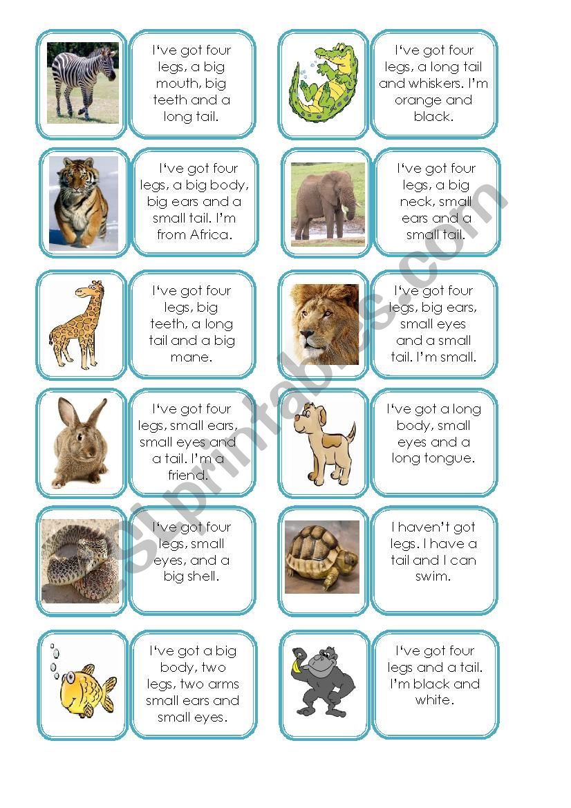 Animal description domino worksheet