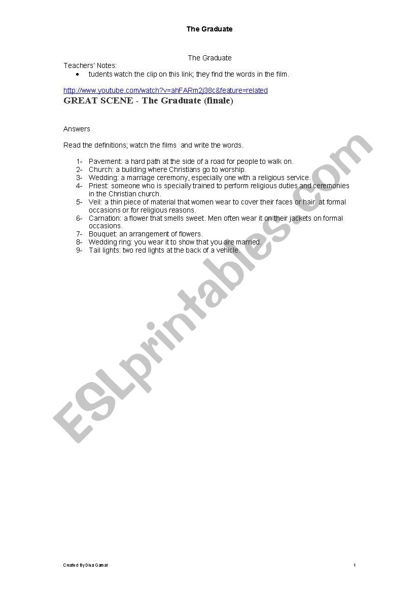 The Graduate worksheet