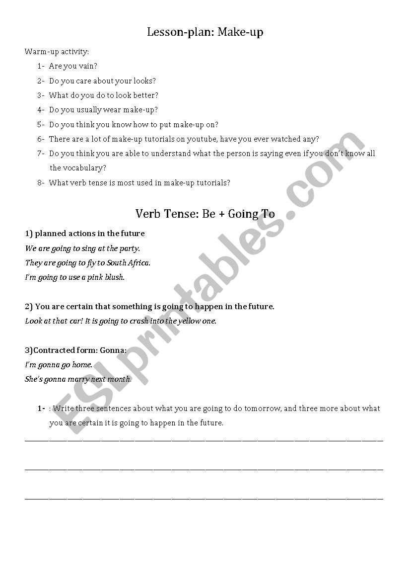 Lesson-plan: make-up worksheet