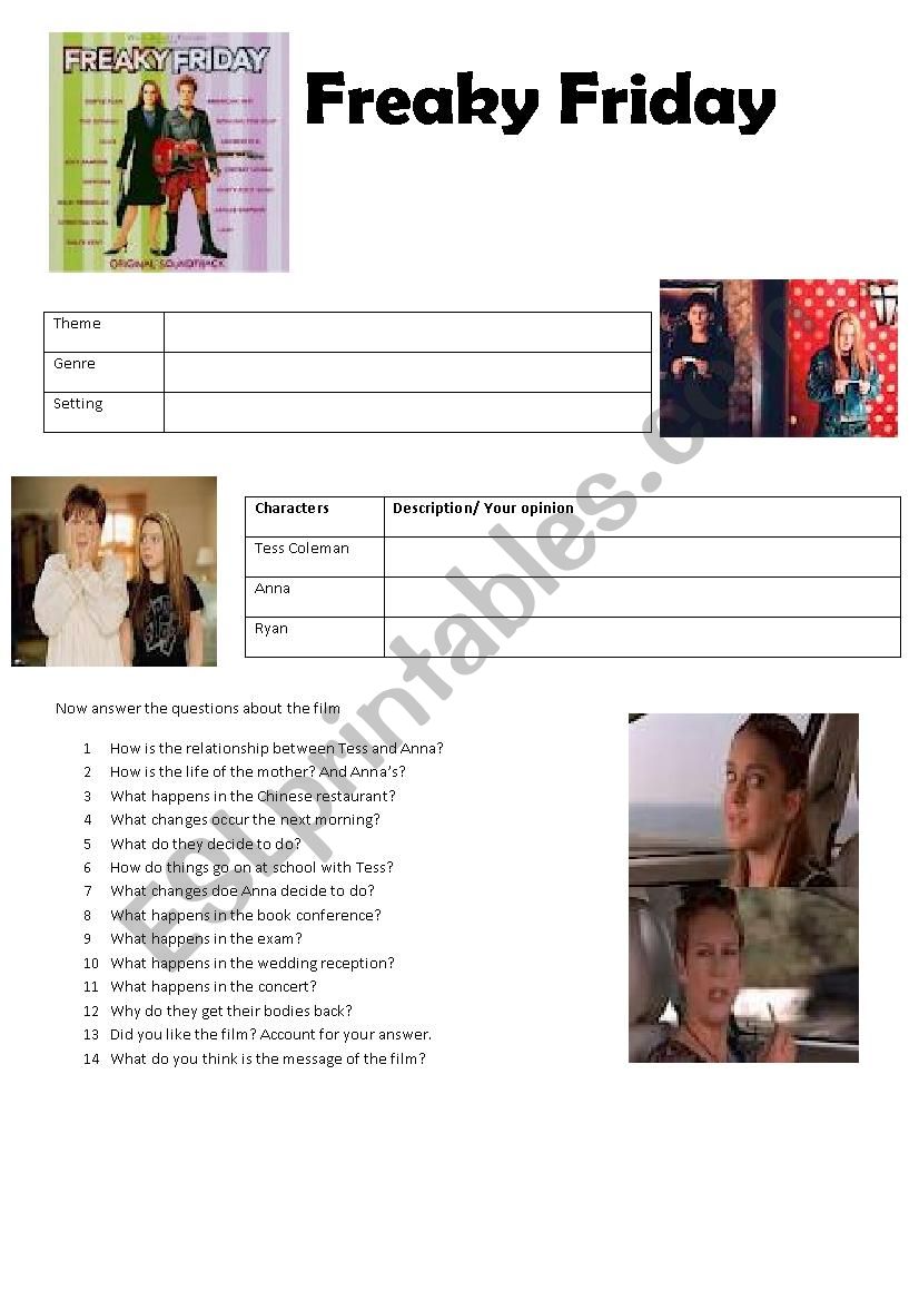 FREAKY Friday worksheet