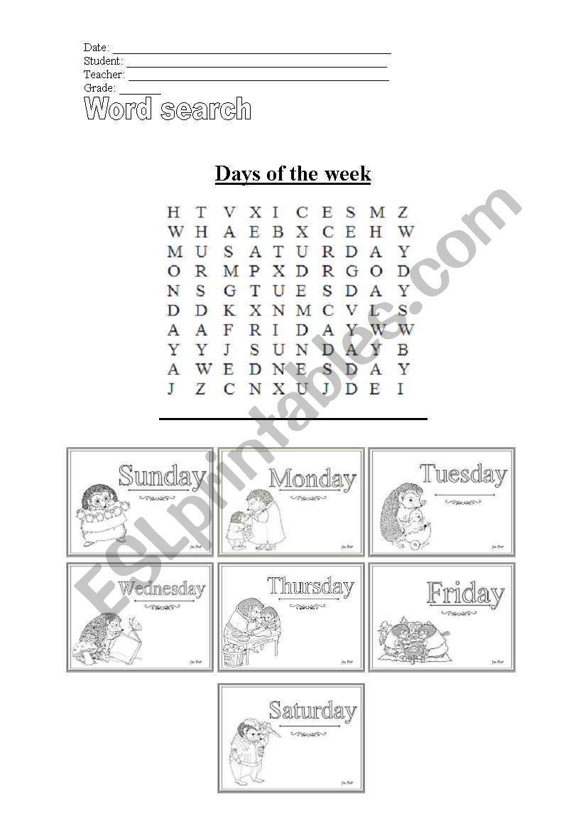 numbers and days of the week activity