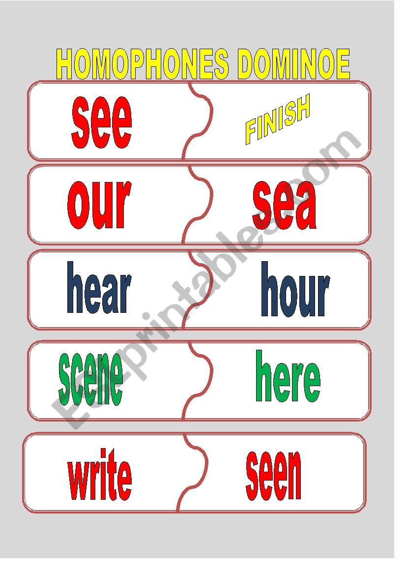 HOMOPHONES GAME DOMINOE worksheet