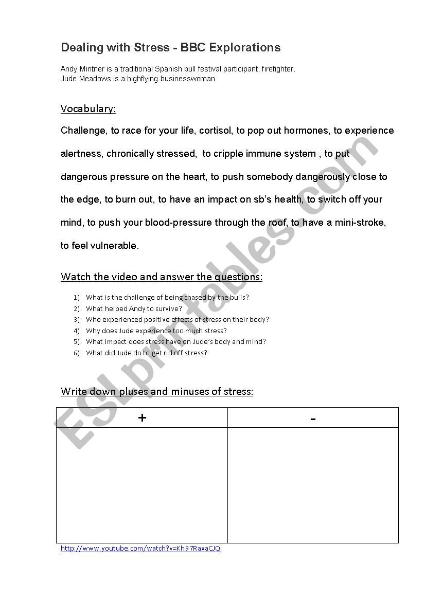 Dealing with Stress worksheet