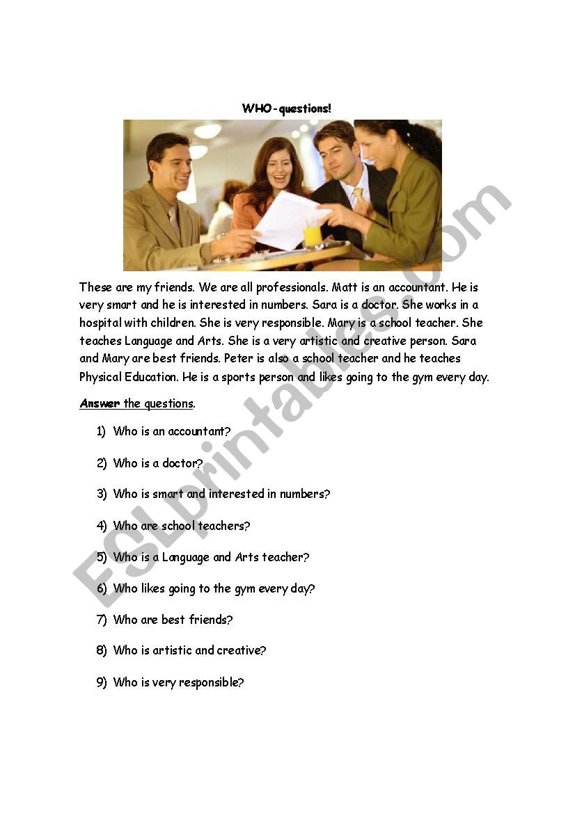 Asking questions with WHO  worksheet