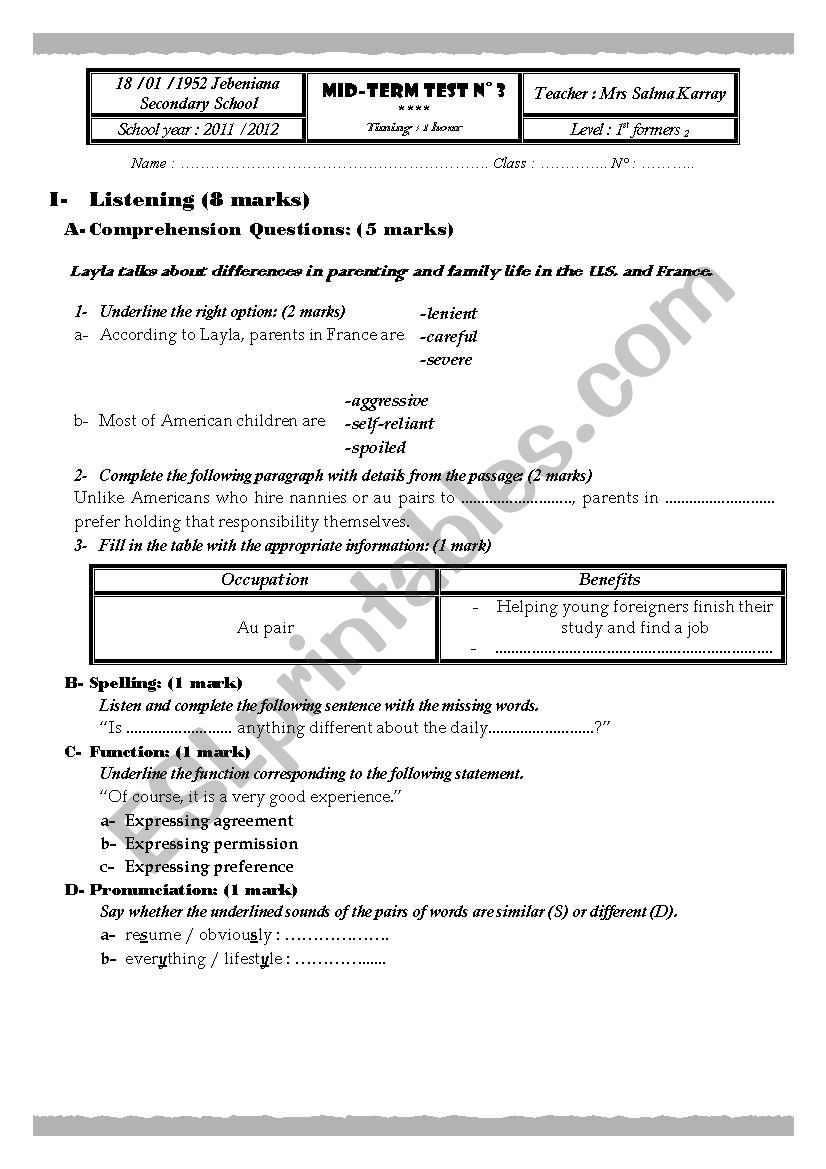 Mid-term test N3 worksheet