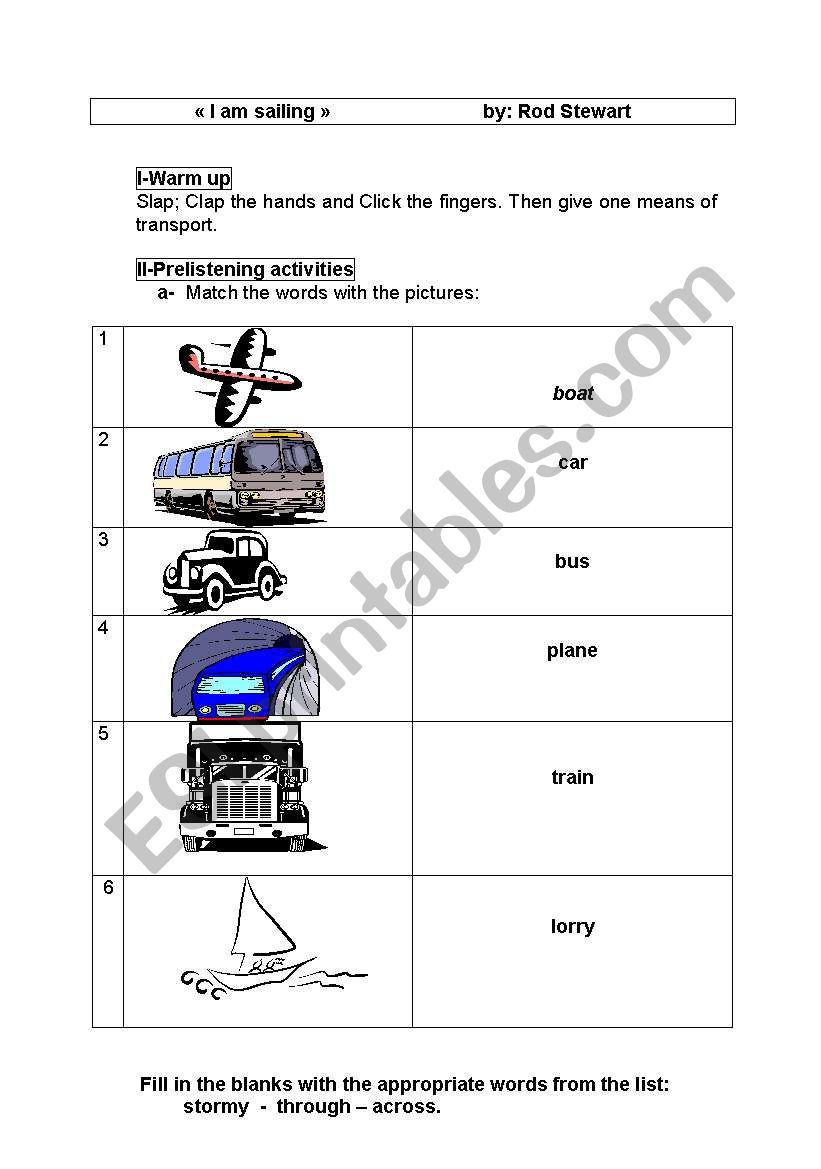 Iam sailing worksheet