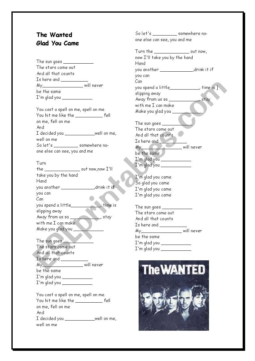 The Wanted - Glad you came worksheet