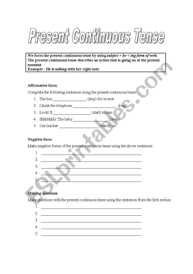 Present cont tense worksheet