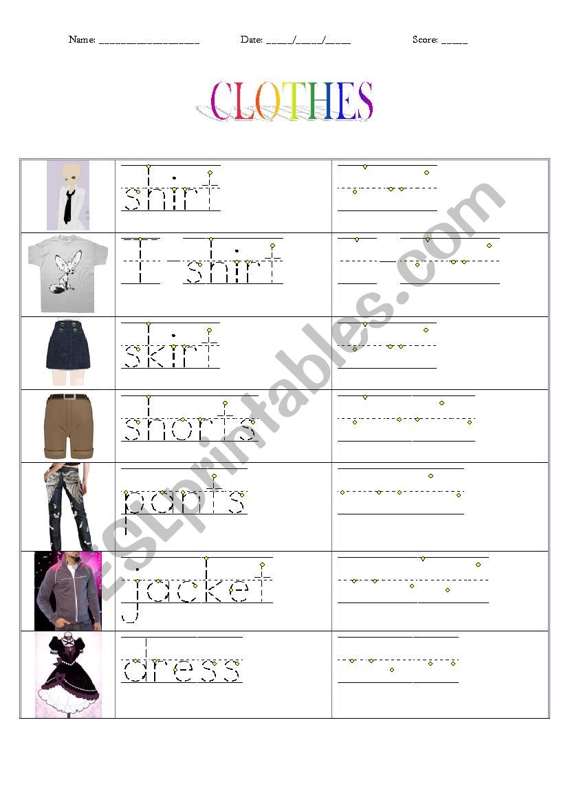 Clothes worksheet