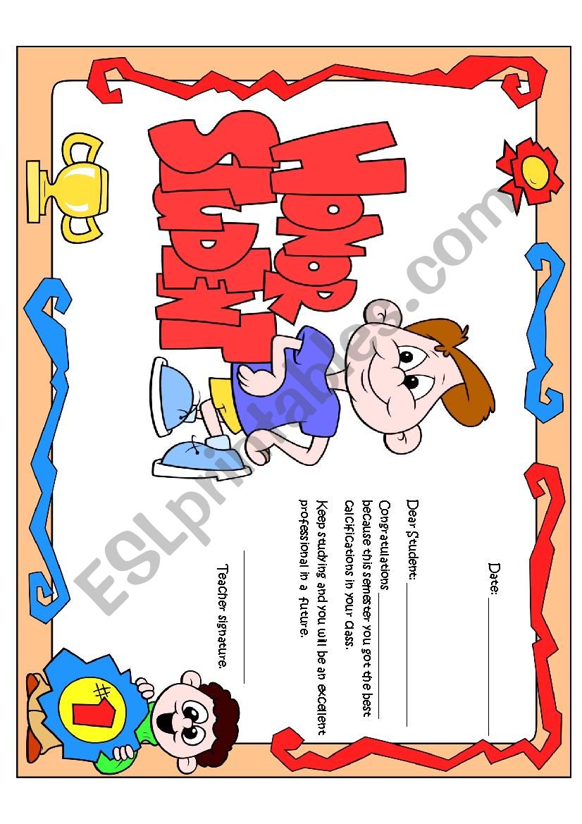 Honor Certificate for boys worksheet