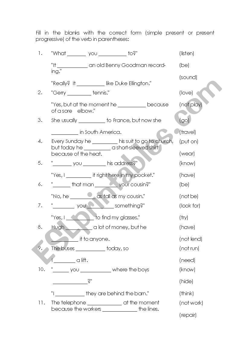 simple repsent tense worksheet