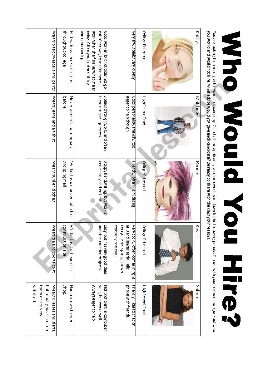 Who Would You Hire? worksheet