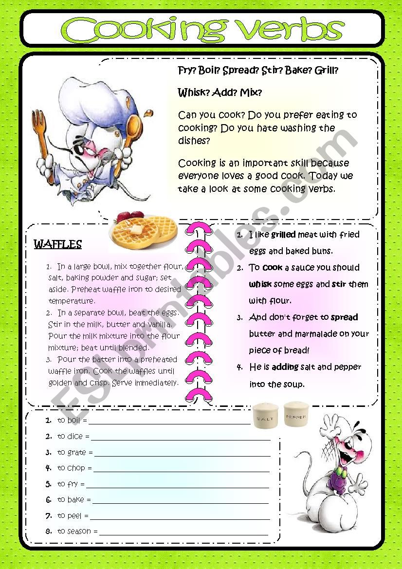 cooking verbs worksheet