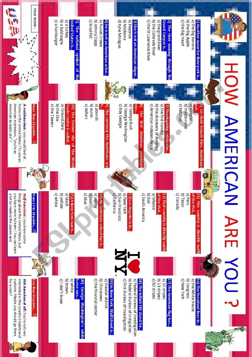 How American are you ? worksheet