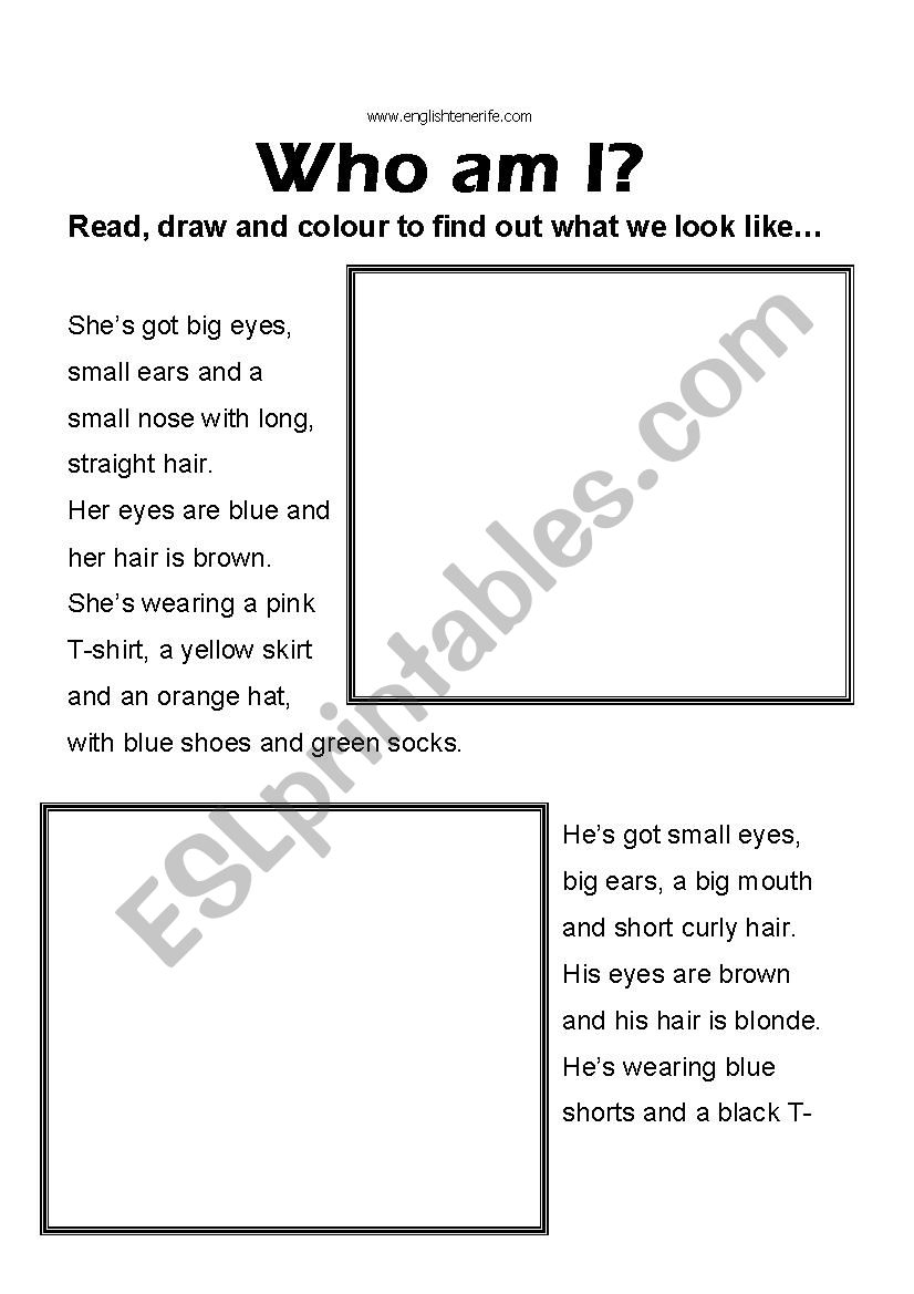 Who am I? Descriptions worksheet