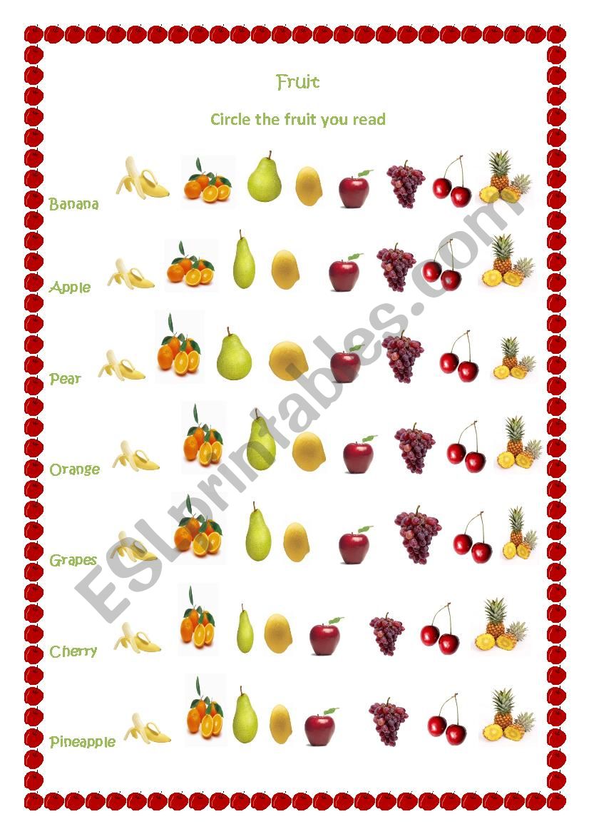 Fruits worksheet