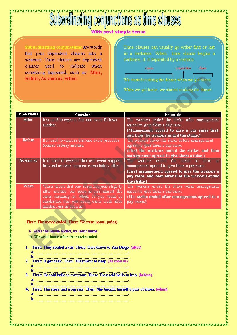 Subordinating conjunctions as time clauses With past simple tense