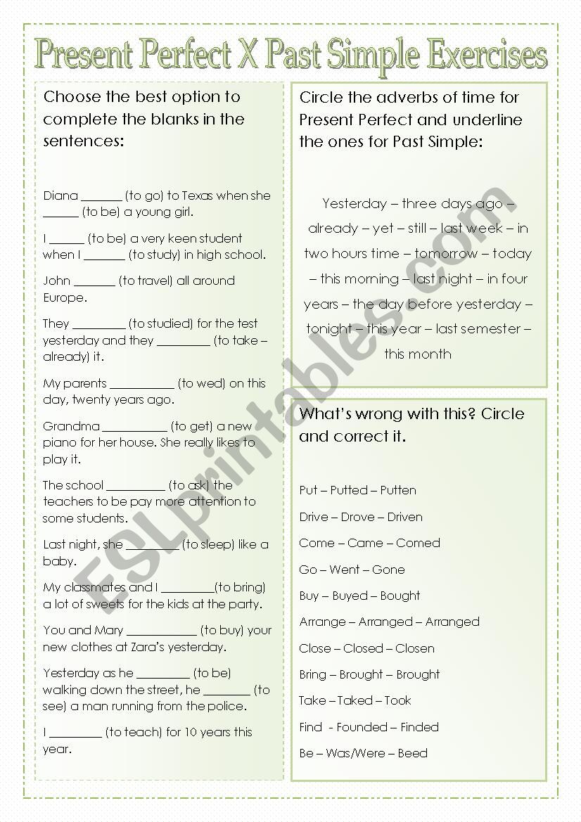 Present Perfect x Past Simple Exercises