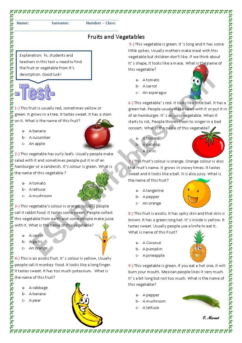 Fruits and Vegetables with small description