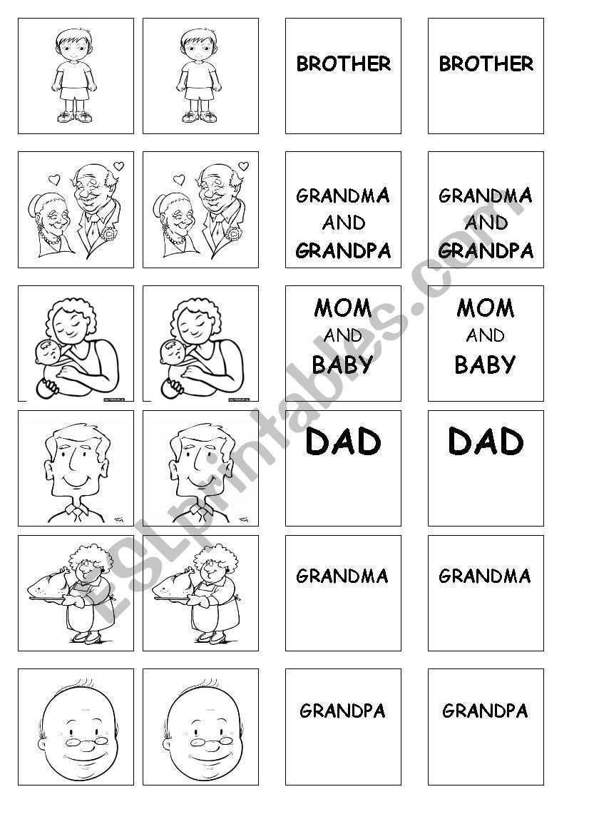 Family memory game worksheet