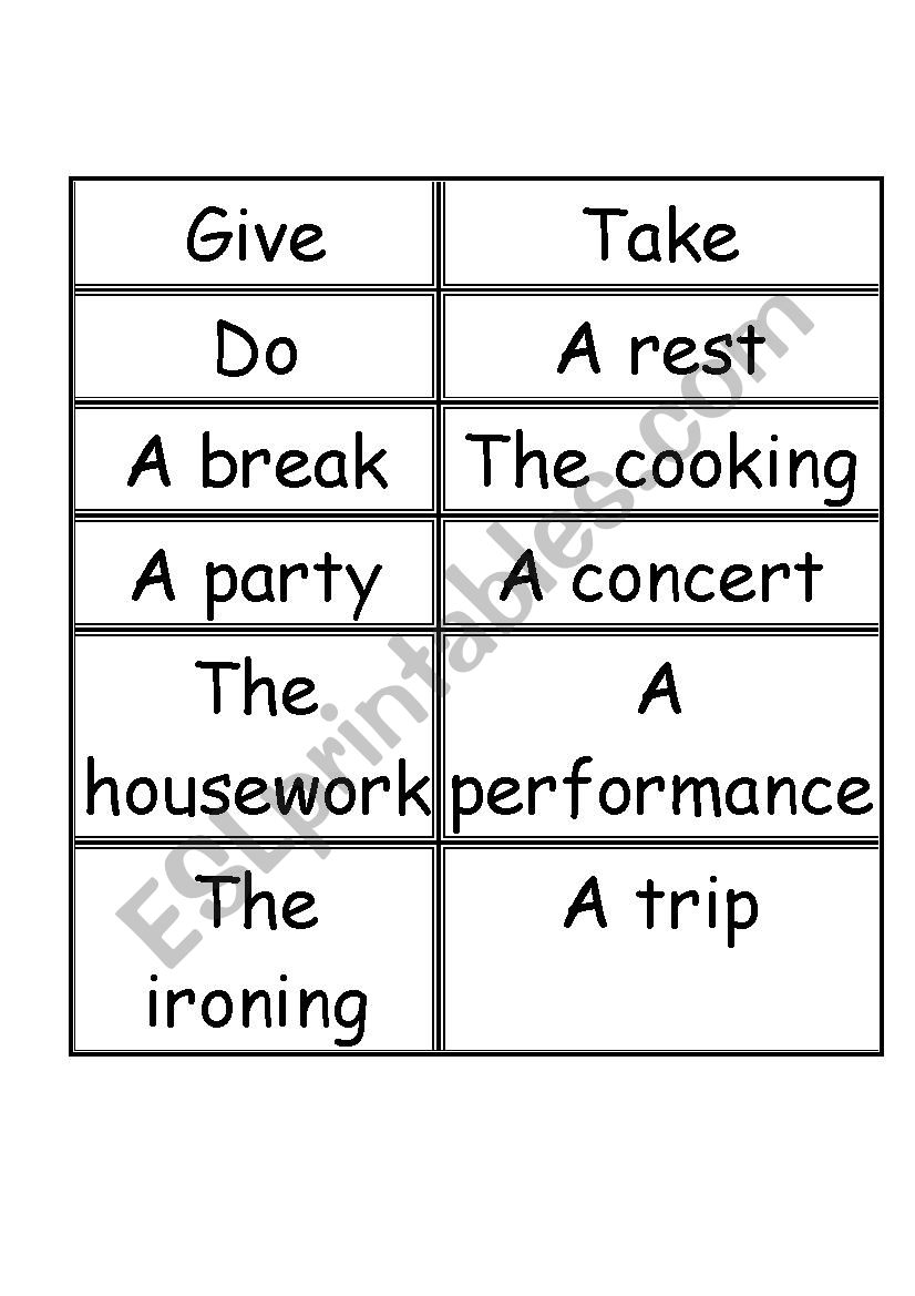 Collocations Cards - Give Take Do