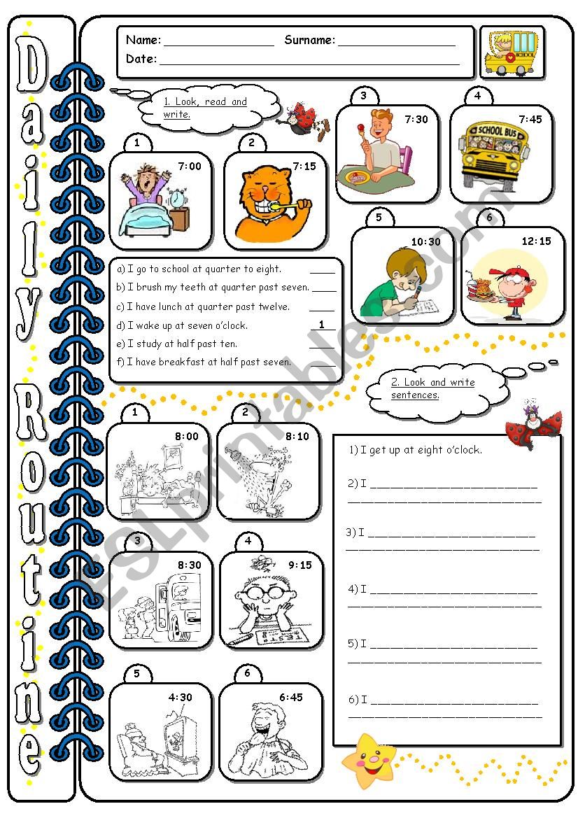 Daily routine - WS2 worksheet