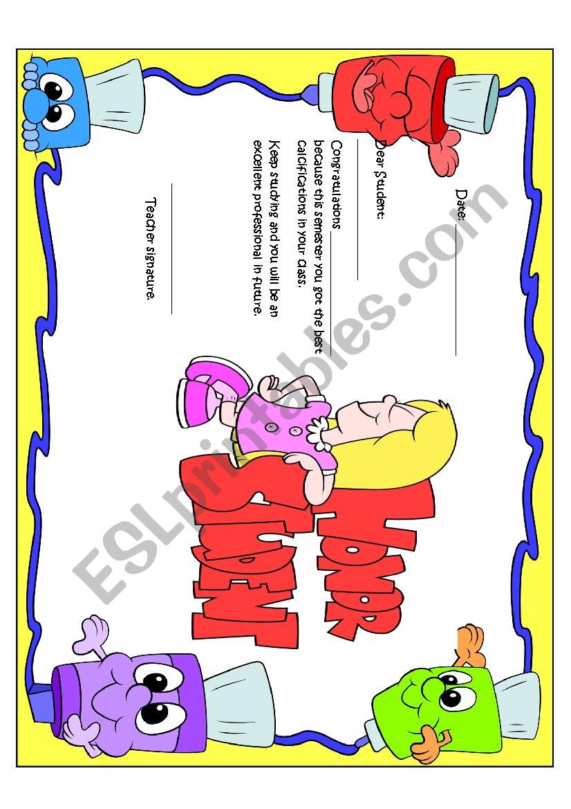 Honor Certificate for girls worksheet