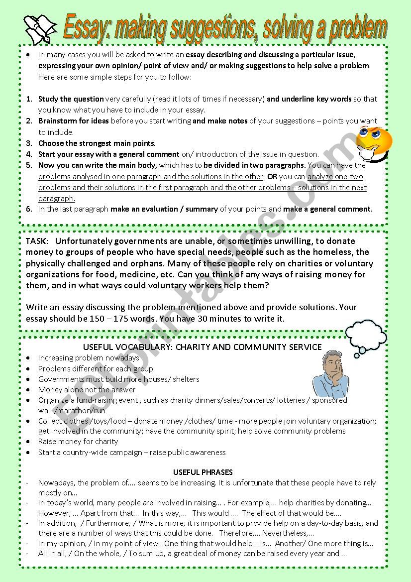 Problem - solution essay worksheet