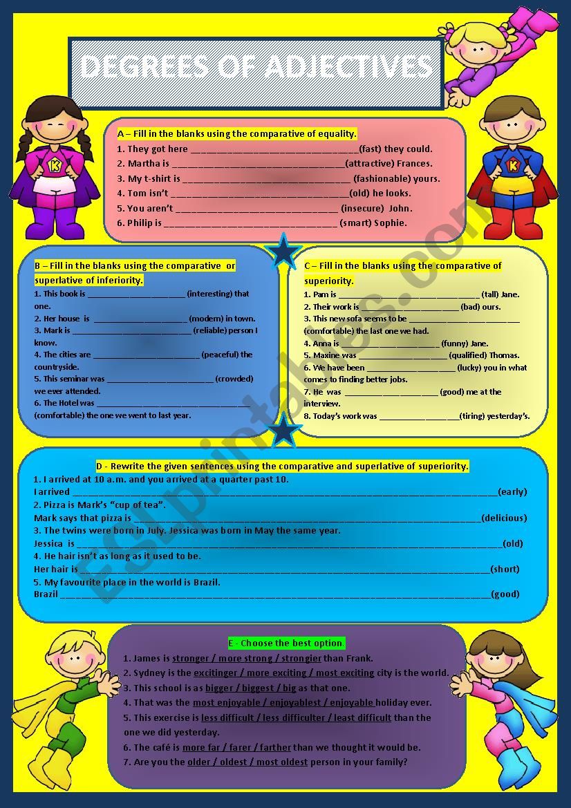 Degrees of adjectives worksheet