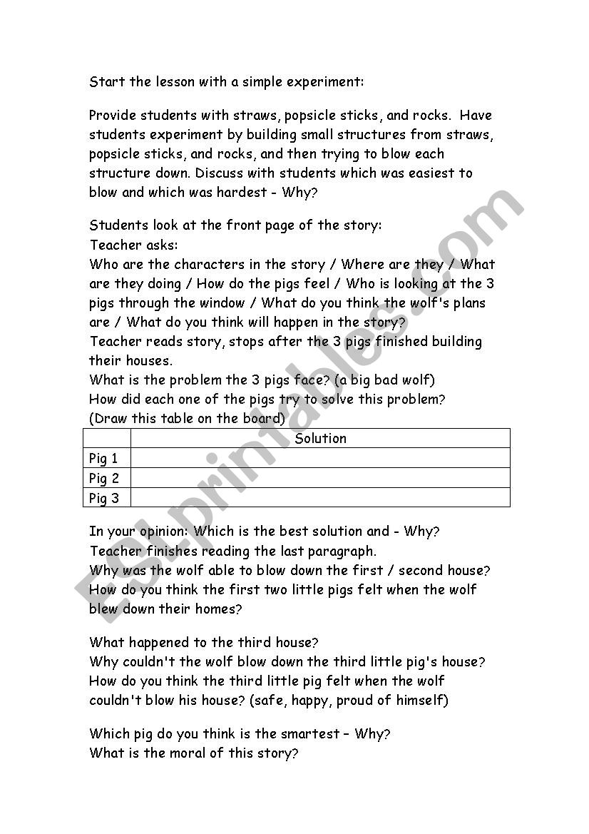 The Three Little Pigs worksheet