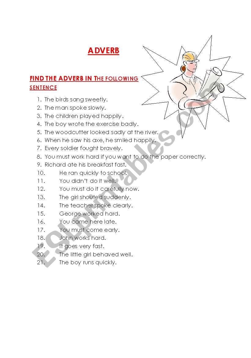 Find  out Adverb worksheet