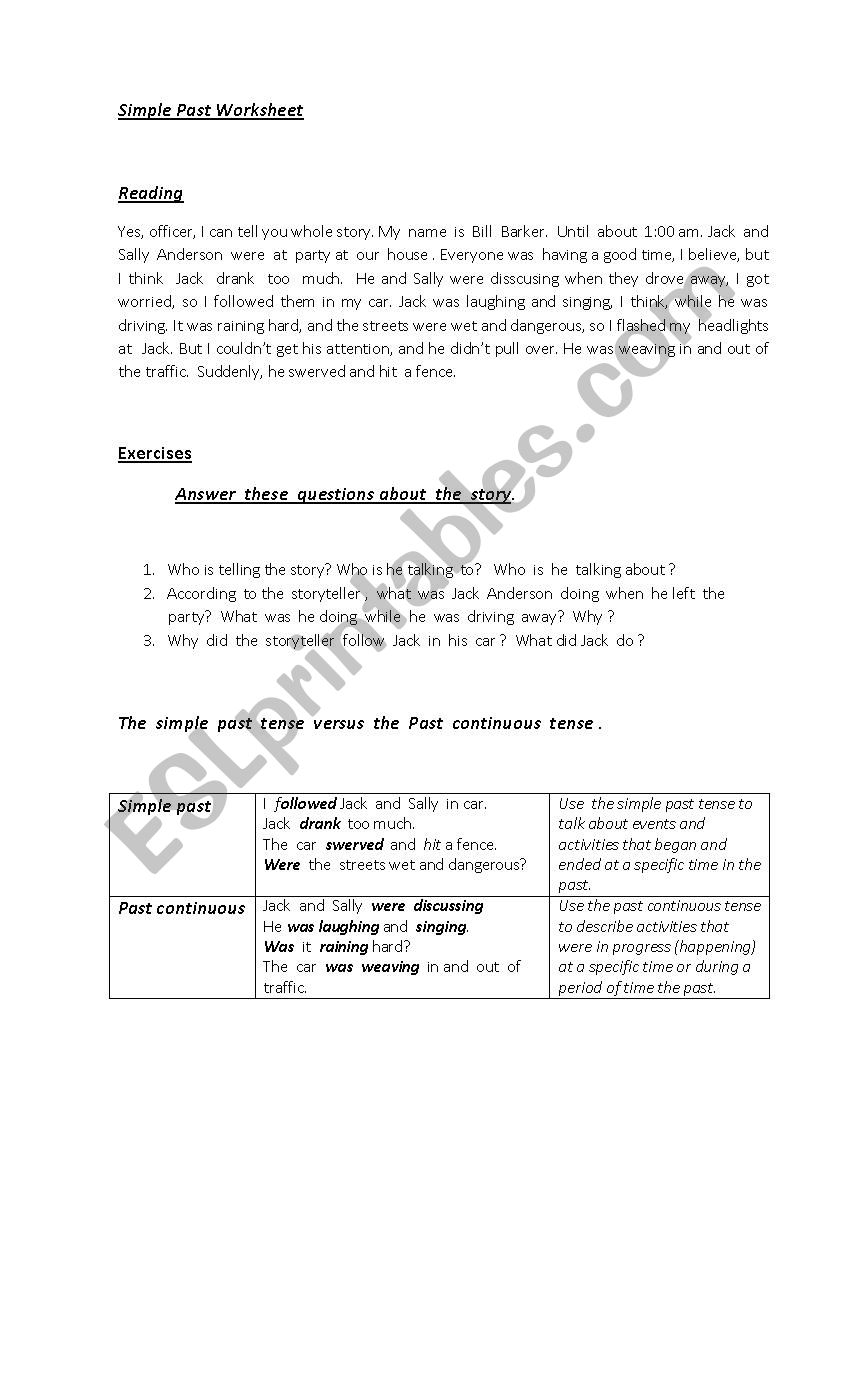 simple past worksheet worksheet