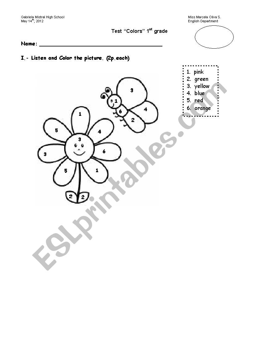 Test Colors worksheet