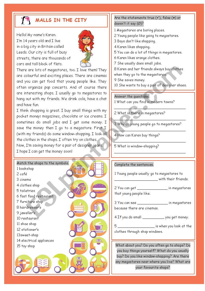 Malls in the City (Shopping) worksheet