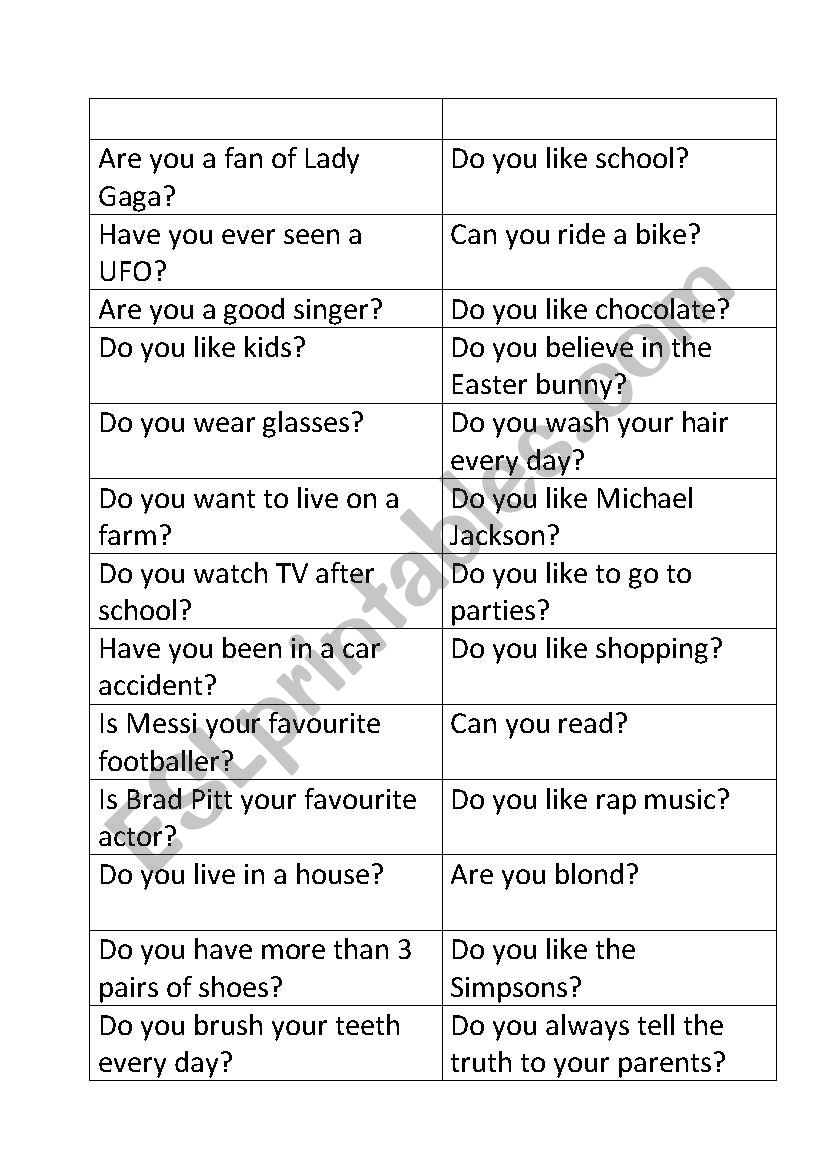 Yes Or No Questions Game Boyfriend Esl Questions For Yes No Answers