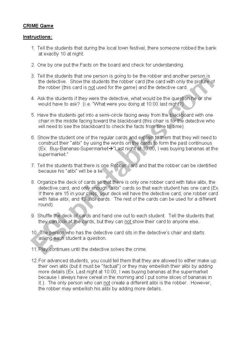 Crime game - Past continuous and past tense