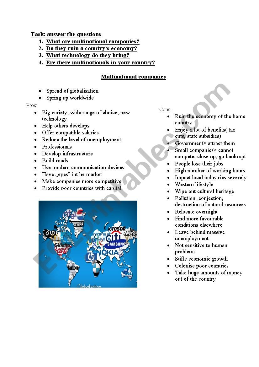 multinational companies worksheet