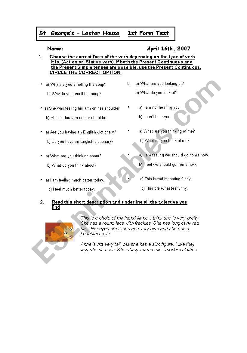 grammar test worksheet