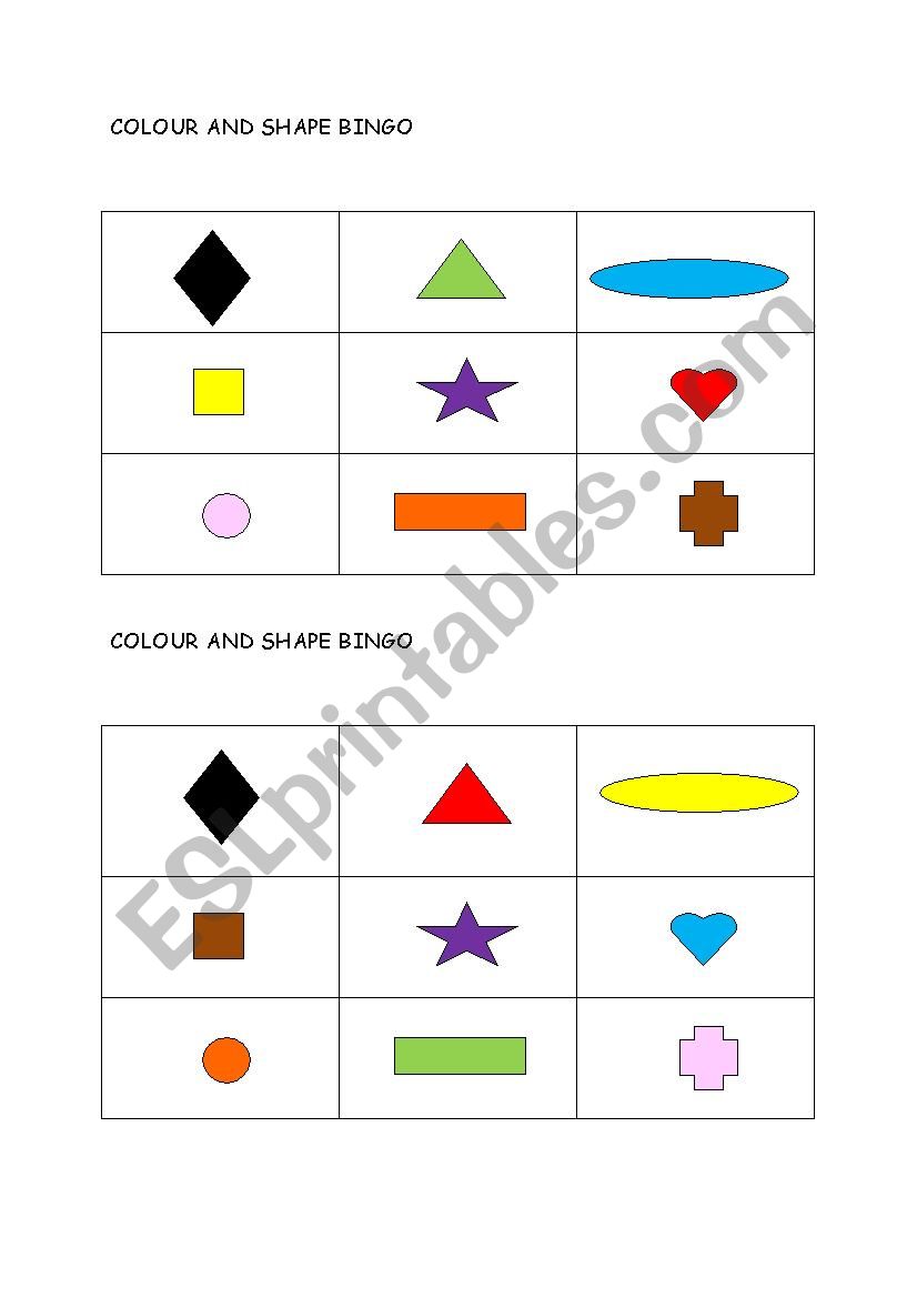 Colour and shape bingo worksheet