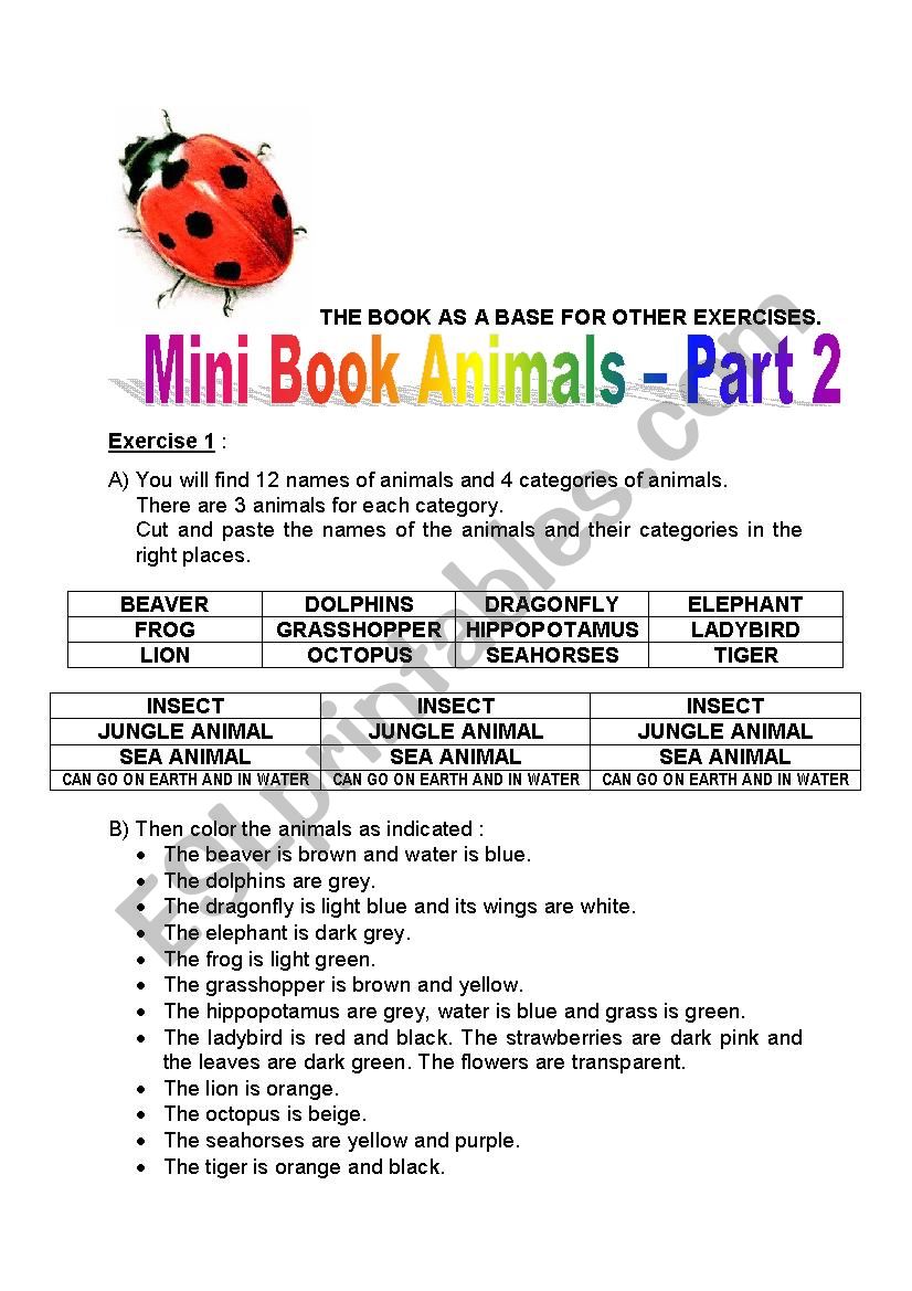 mini book animals 2 (insects, jungle animals, sea animals, can go on earth and in water) - part 1