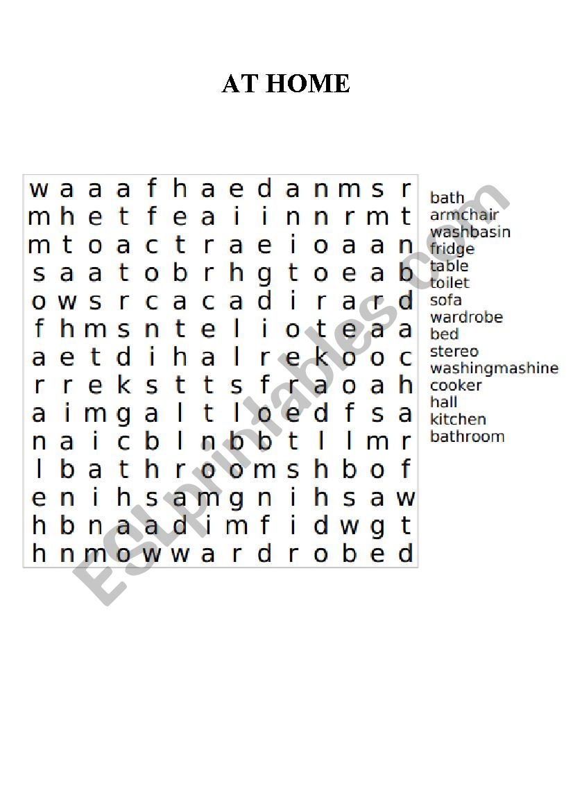 At home - Seek-a-word worksheet