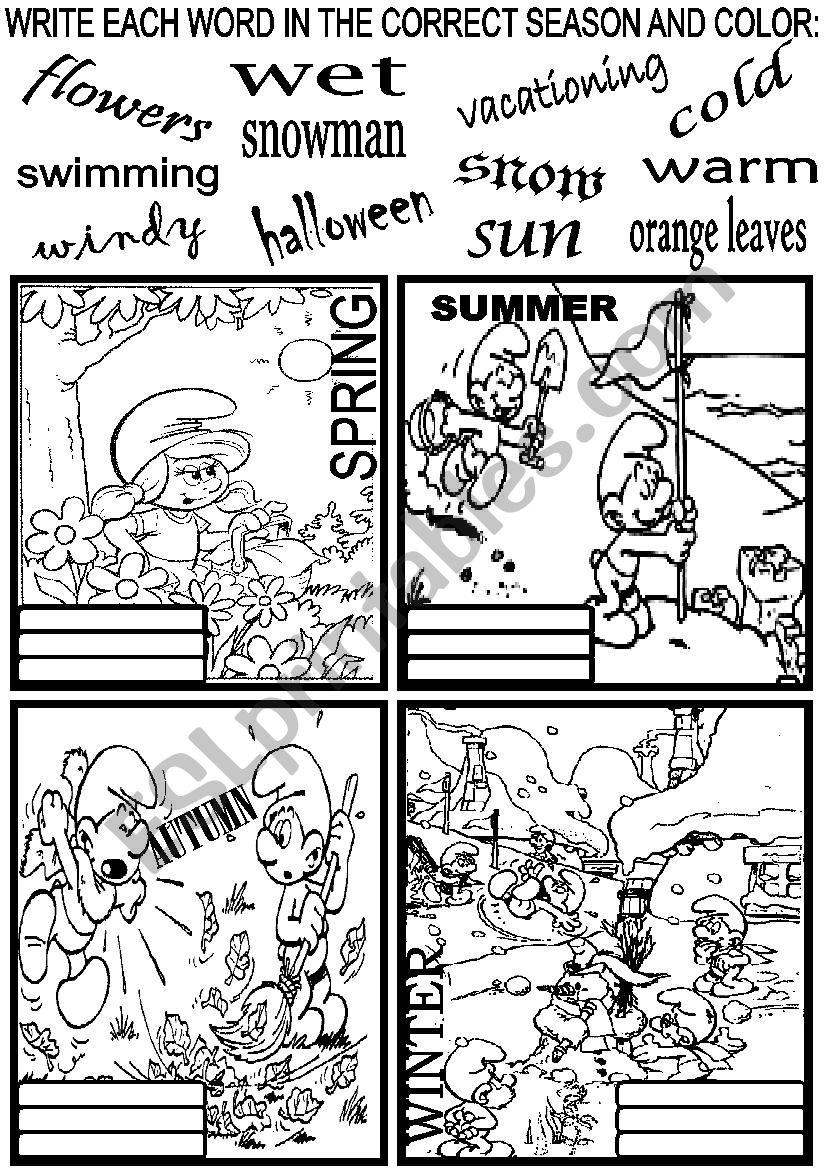 SEASONS - SMURFS worksheet