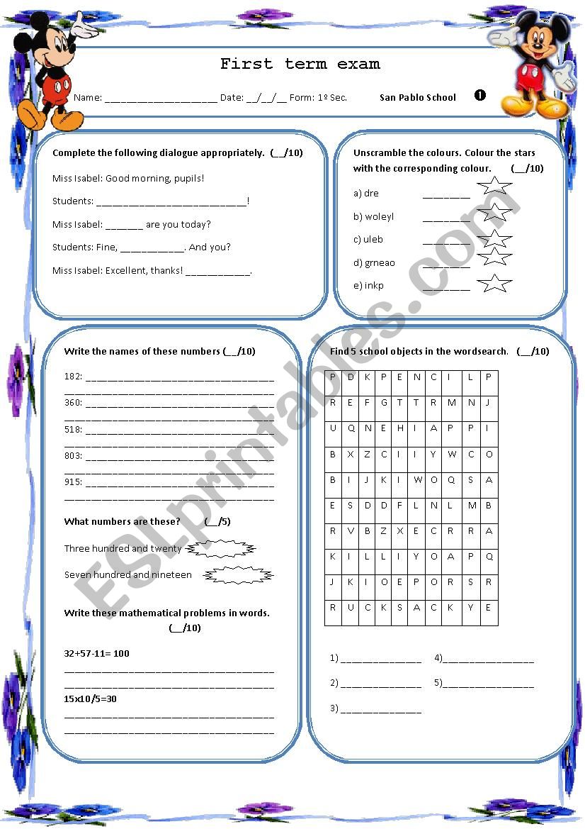 easy exam worksheet