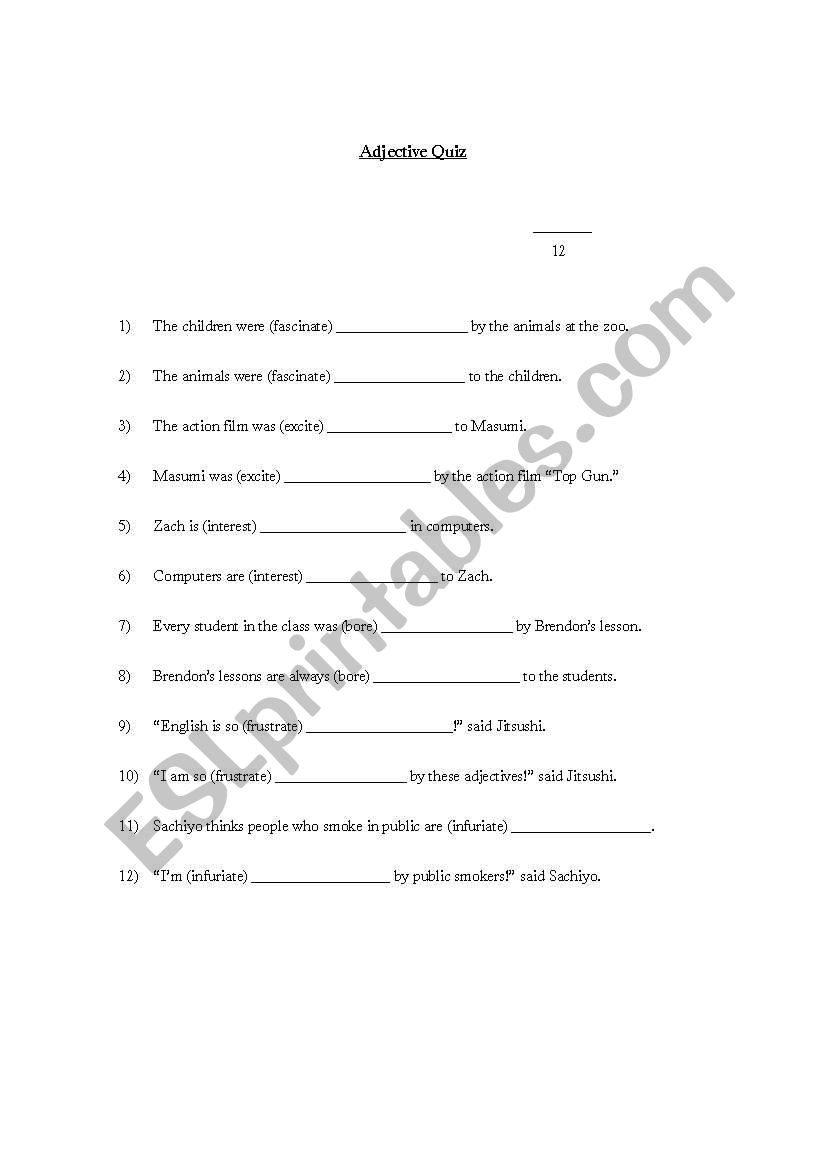 -ED/-ING Adjective Quiz worksheet