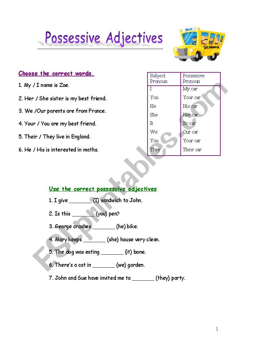 Possessive Adjectives worksheet