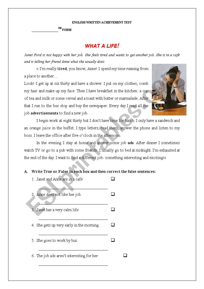 TEST- dAILY ROUTINE worksheet