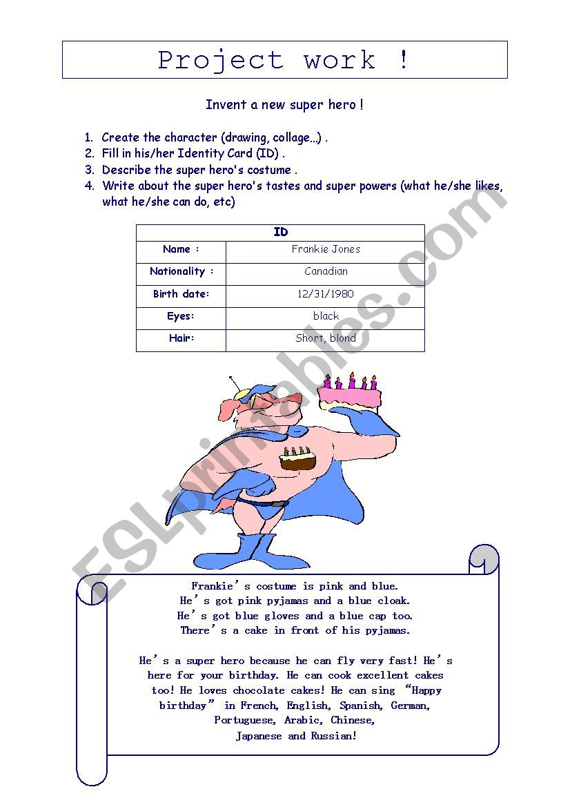 Super Hero Project Work worksheet